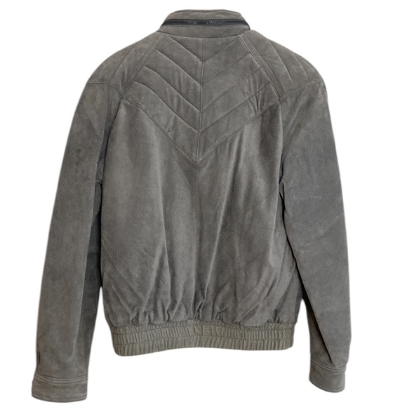 Vintage Leather Jacket Mens 38 Gray Suede Bomber Flight Jacket Hooded Retro 80s - Picture 2 of 15